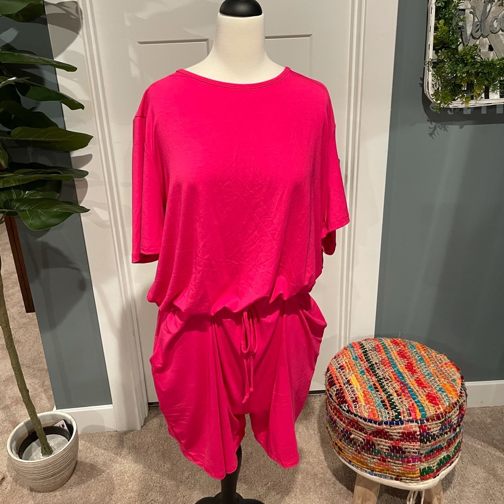 Hot pink, 2x shorts romper by Chic Soul.
